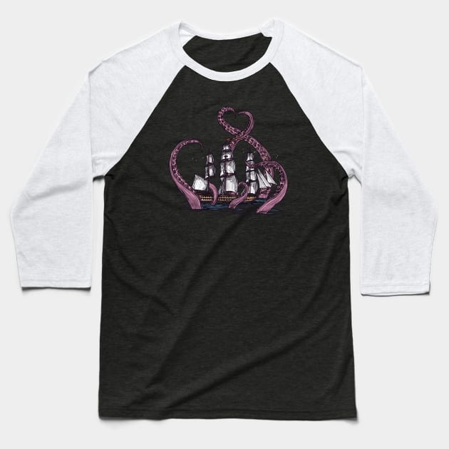 Kraken Shipwreck Baseball T-Shirt by machmigo